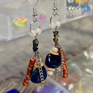 Blue Stone Drop Earrings Sterling Silver